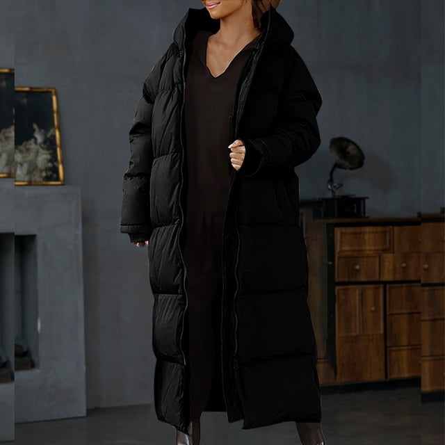 Aboser Womens Long Puffer Jackets Winter Thick Parkas Solid Full Zip Quilted Coat Coldproof Warm Hooded Jacket Coat with Pockets