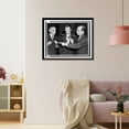 thumbnail image 3 of Historic Framed Print, [(l to r) Sen. Joseph O'Mahoney, Dr. Floyd S. Daft, and Dr. Joseph J. Bunim, half-length portrait, holding a wooden model of the molecular structure of corti, 17-7/8" x 21-7/8", 3 of 9