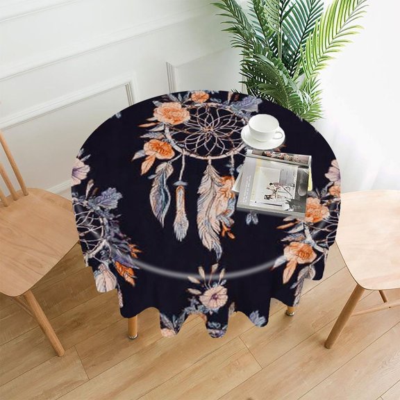 RKSupls 60 Inch Round Tablecloth, Dreamcatchers Flowers Pattern Premium Polyester Straight Edge Wrinkle Resistant Washable Table Cover for Party Home Dining Decor