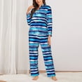 thumbnail image 2 of Wukai Ice Blue Stripes Print Women's Pajama Set,PJ Set,Lounge Sets For Women Soft Long Sleeve Sleepwear Comfort and Style-Small, 2 of 7