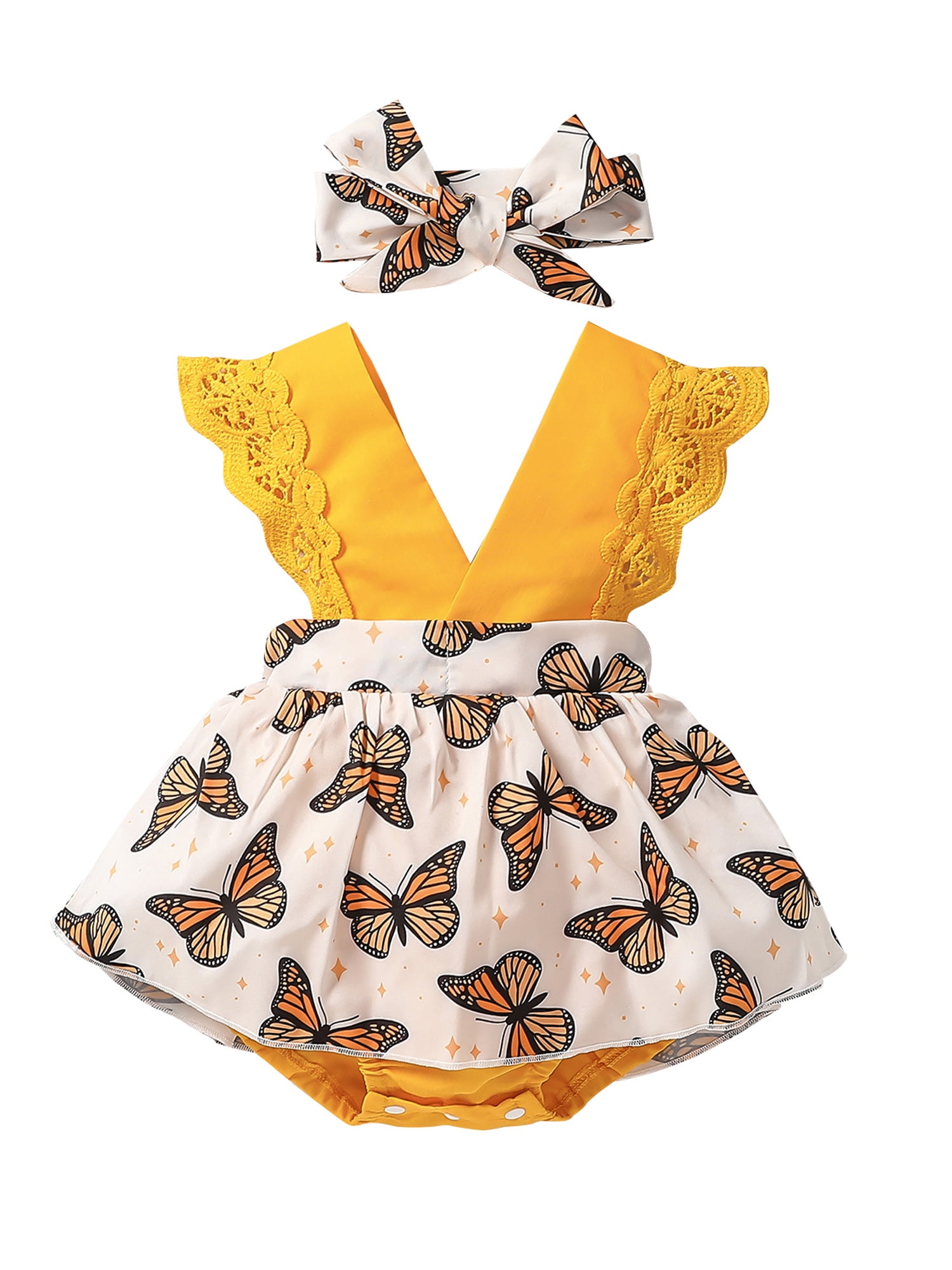 Sizes 3/6mth 6/9mth 0/3mth Girls Butterfly Romper with matching Headband 