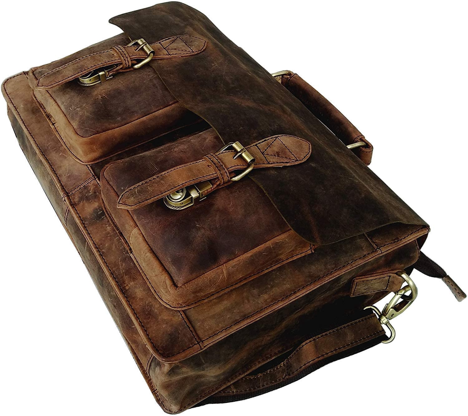 14 Inch Retro Buffalo Hunter Leather Laptop Messenger Bag Office Briefcase Crossbody Travel Bag For Men And Women