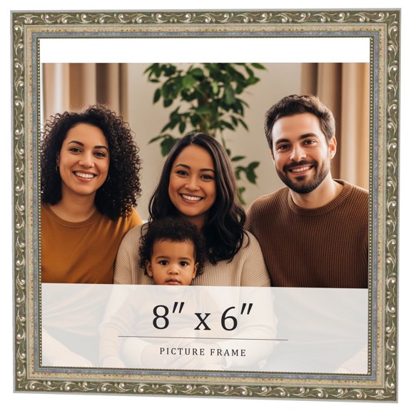 8x6 Frame Silver Solid Wood Picture Frame Width 1.125 Inches | Interior Frame Depth 0.375 Inches |