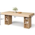 thumbnail image 3 of Tzou 63" Large Dining Table for 6-8 with Dual Side Storage - Light Oak Wood Kitchen Table w/10 Compartments, Double Pedestal Base, Scratch-Resistant Top, 3 of 6