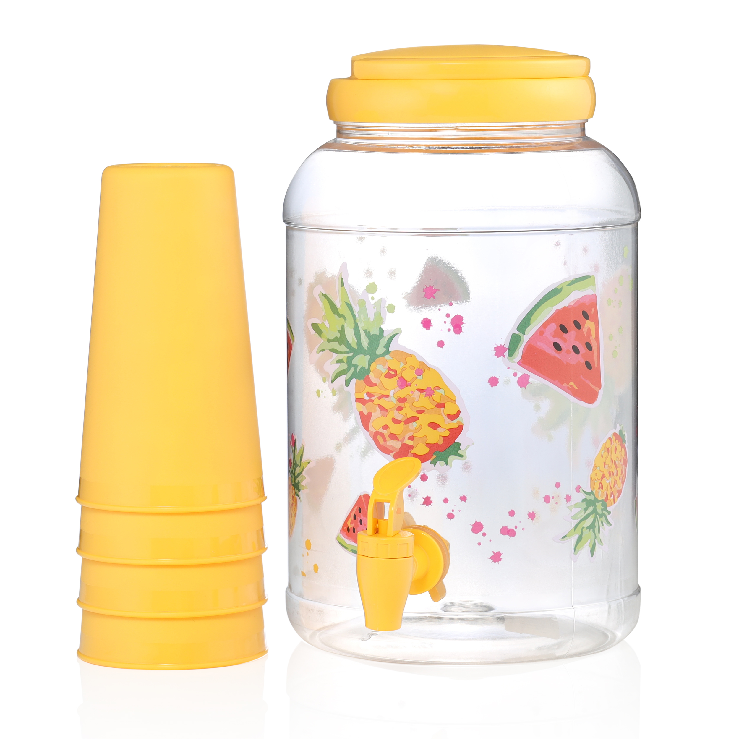 American Maid 1.25 Gallon Plastic 5 Piece Sun Tea Jar Set, Pineapple & Watermelon