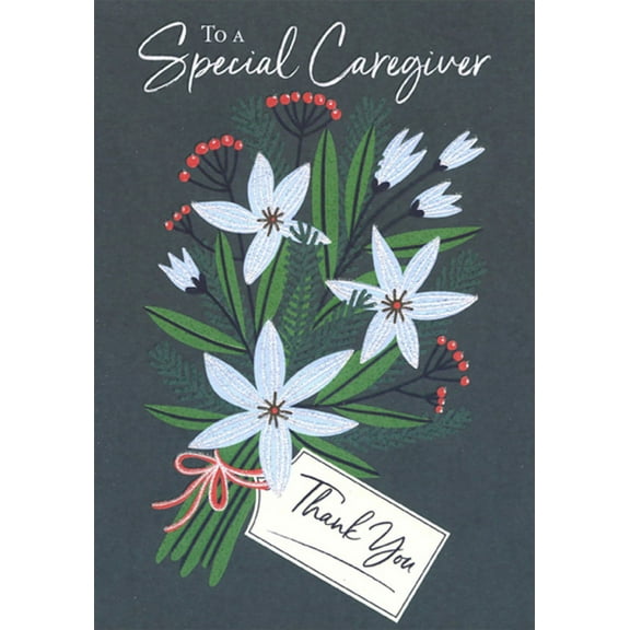Designer Greetings Bouquet of White and Red Flowers Adult Caregiver Christmas Card