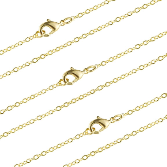 12 PCS Gold Plated Brass Flat Cable Chain Finished Necklace Chains Bulk for Jewelry Making (18 Inch(1.5MM))