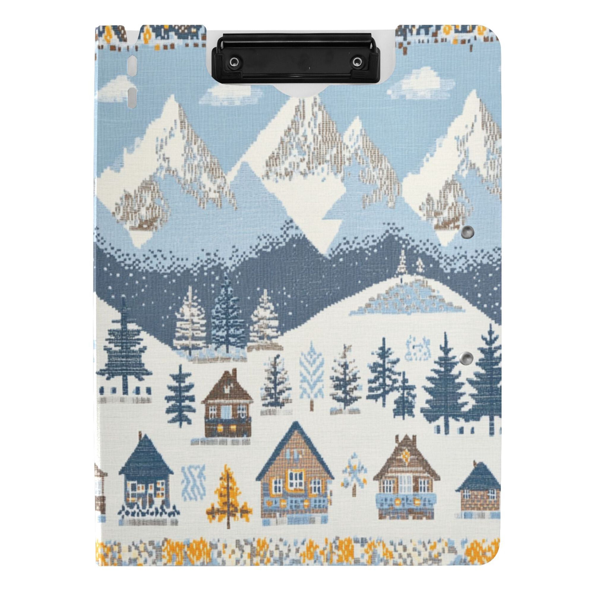 FORMRS A4 Clipboard Folder with Pen Holder Horizontal Foldable School Office Binder, Winter Village Serenity