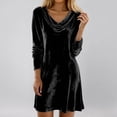 thumbnail image 2 of DHFJKG Women Cowl Neck Velvet Dress Long Sleeve Evening Party Gown Soft Loose Tunic Comfortable Spring Clothes Carnival Trendy Dresses, 2 of 5