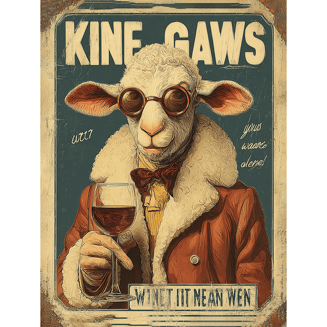 Cool Sheep Wine Lover Portrait Canvas Wall Art 15.75x11.81 Inches