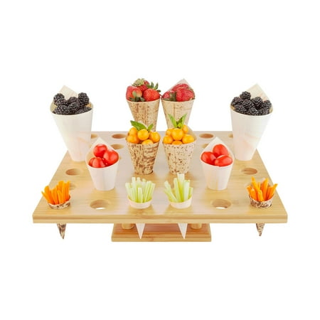 Cone Stand - Square Natural Bamboo Cone Stand - 36 slots - 13 1/2