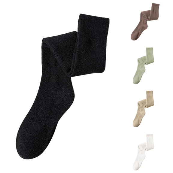 Xijirk Solid Black Lined Mid Calf Socks Thick Thermal Warm Winter Socks for Cold Weather Size:One Size