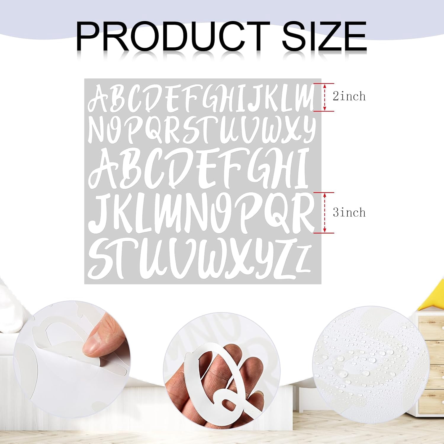 416 Pcs White Letter Stickers 8 Sheets Alphabet Stickers 2 Size Vinyl Cursive Self-Adhesive Letter Personalized Decor for Scrapbooking Water Bottle Valentine's Day Craft(2'', 3'')