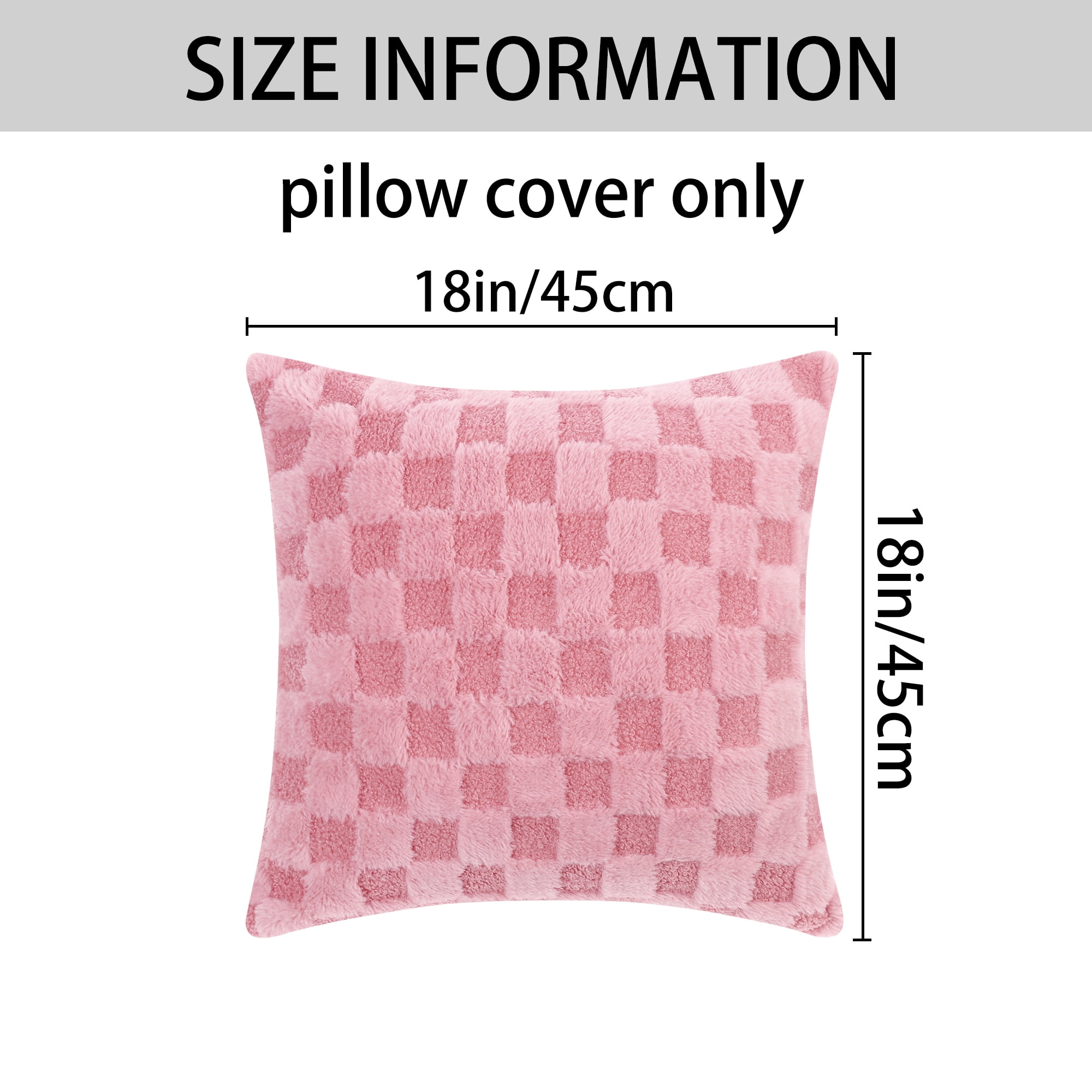 Unique Bargains 2 Faux Fur Soft Plaid Decorative Throw Pillow Covers Square Pillowcase Pink 18" x 18"