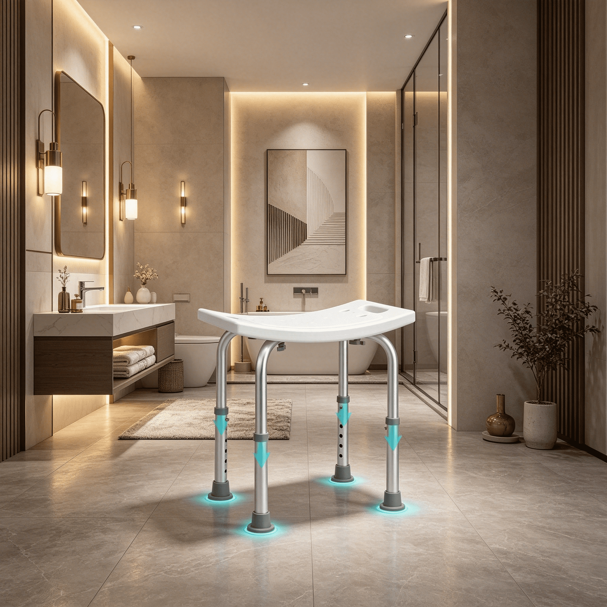 Adjustable Height Shower Chair with Handles, Non-Slip Bathtub Stool Seat for Elderly and Disabled, Lightweight Aluminum Alloy Bath Bench for Safety