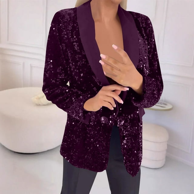 WRKEKC Veste à Col Cranté avec Boutons devant Manches Longues Couleur Unie en Molleton Français Décontractée pour Femmes Violet 3TG