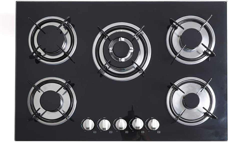 Miumaeov Gas Cooktop 30" Tempered Glass Gas Hob LPG/NG Cooktops Cooker Cooktop High Power Burners Kitchen Cooktop Black