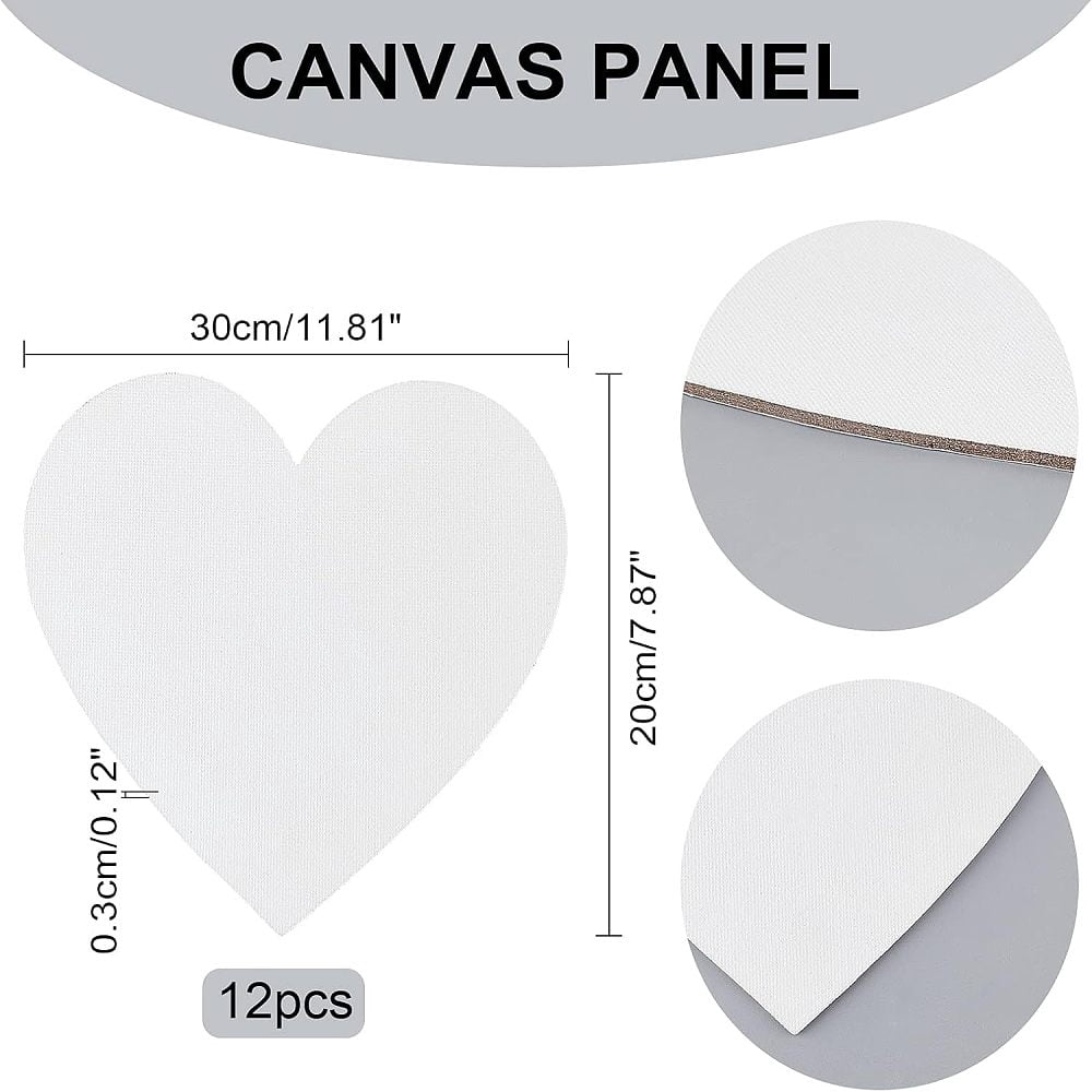 12 Pcs Heart Painting Canvas Panels 5.9inch Blank Canvas Drawing Boards for Oil Acrylic Painting Students Artist Hobby Painters and Beginners 15x15cm