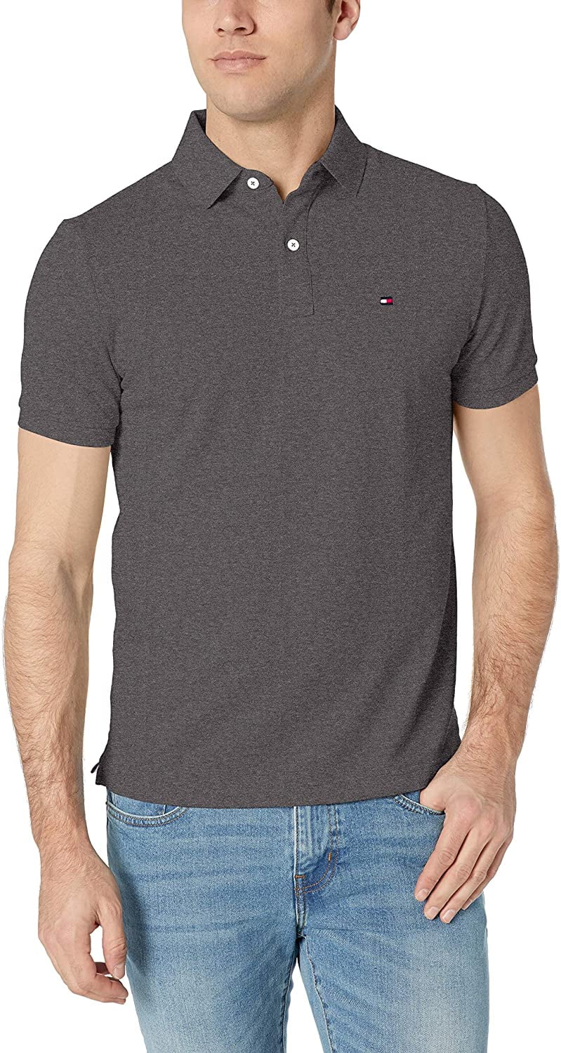 Tommy Hilfiger Men's Short Sleeve Polo Shirt in Custom Fit, Medium Grey
