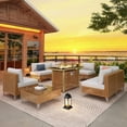 thumbnail image 4 of Harper & Bright Designs Rattan Outdoor Patio Modular Sectional Sofa, Wicker Conversation Set with 60, 000 BTU 43 Inch Rectangle Propane Fire Pit for Garden Backyard, Beige, Orange, 4 of 18