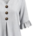 thumbnail image 5 of Hfnxid 3/4 Sleeve T Shirts for Women Loose Fit Striped Ruffle Shirt Button Up V Neck Blouses Dressy Casual Fall Clothes Gray XL, 5 of 6