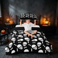 thumbnail image 3 of Homewish Happy Halloween Twin Duvet Cover, Gothic Skull Bone Twin Bedding, Black White, Black Reversible 2 Pieces, 1 Duvet Cover and 1 Pillowcase, 3 of 7