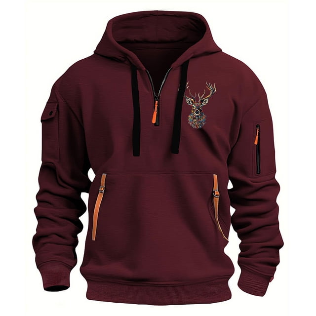 Styesk Sweatshirts for Men Men's Spring And Fall Printed Hooded Sweatshirt Zipper Multi-Pocket Pullover Sweatshirt