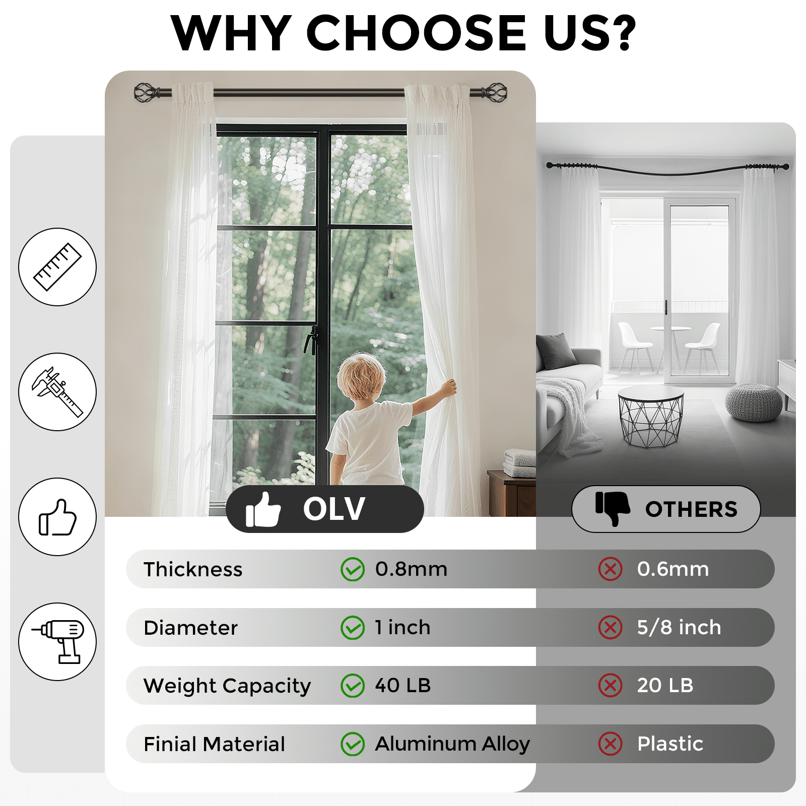OLV 1" Brown Twist Cage Adjustable Single Curtain Rod Set for Windows,36-88"