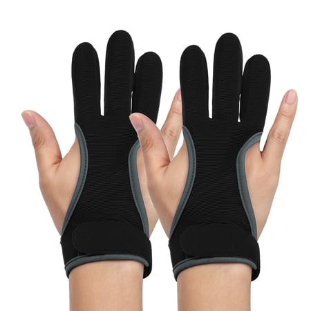 Uxcell Archery Gloves Durable Shooting Hunting Leather 3-Finger Protector 2 Pack & M & Black Gray-Fitting for (Adults Woman/Beginner/Recurve/Arrow Bow Protective Gear Accessories)