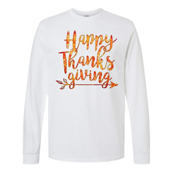 Inktastic Happy Thanksgiving with Leaf Arrow in Fall Colors Long Sleeve T-Shirt