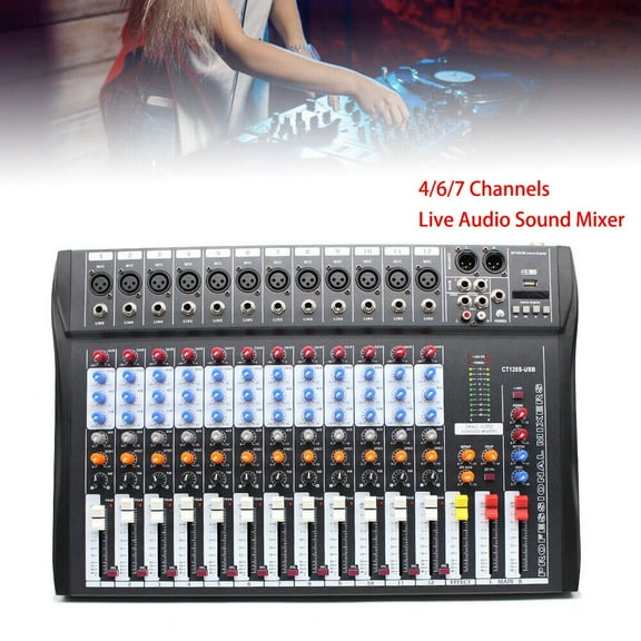 12 Channel Audio Mixer Bluetooth USB DJ Sound Mixing Console Amplifier Studio