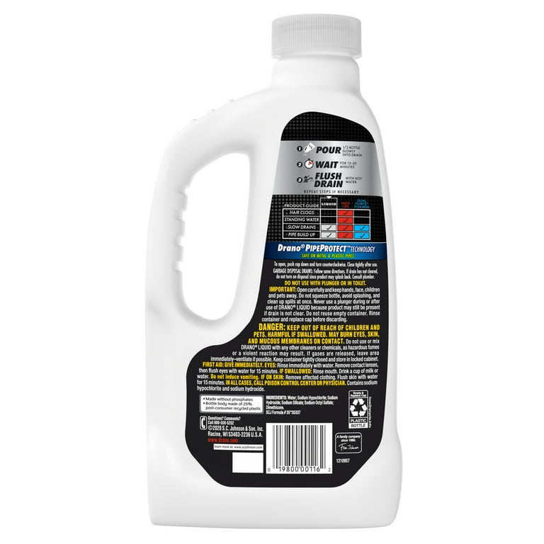 Drano Liquid Drain Cleaner Opener, 32 oz Fast Acting, Safe on