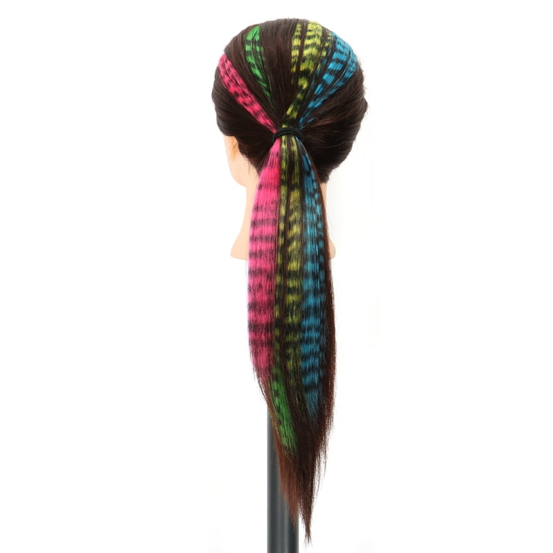 Synthetic Hair Extension18" Long Straight Women High Temperature Clip In Hair Extension Hairpiece Feather Wig Blue Rose Colorful
