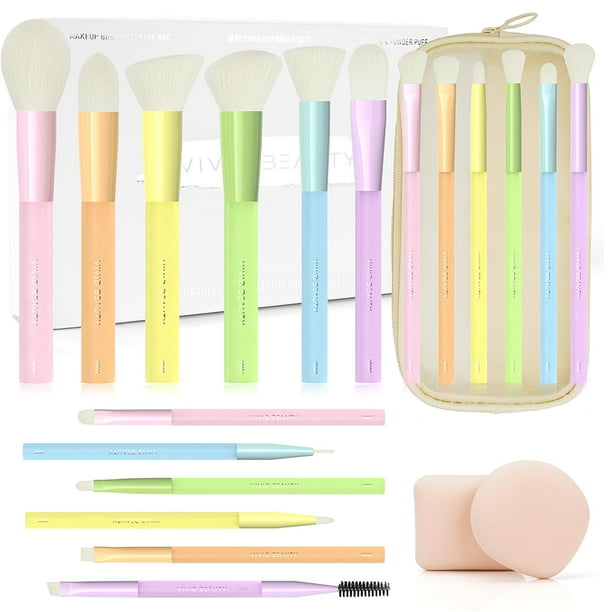 Set de brochas de maquillaje VIVID BEAUTY, 18 unidades, con esponjas y bolsa de viaje
