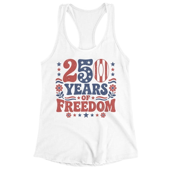Smartprints 250 Years of Freedom Women's Racerback Tank Graphic Tee White, Cotton, 2XL