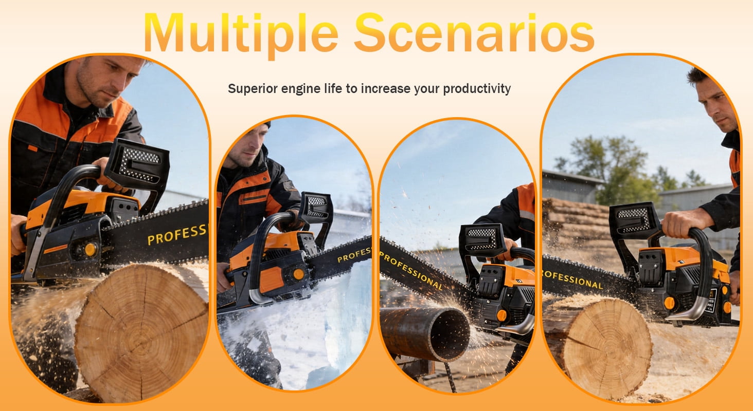 DGB Gas Powered Professional Chainsaw, Wood Cutting Chainsaw for Tree Trimming, Firewood, Land Clearing, Yard & Farm Maintenance, Heavy Duty Outdoor Power Tool