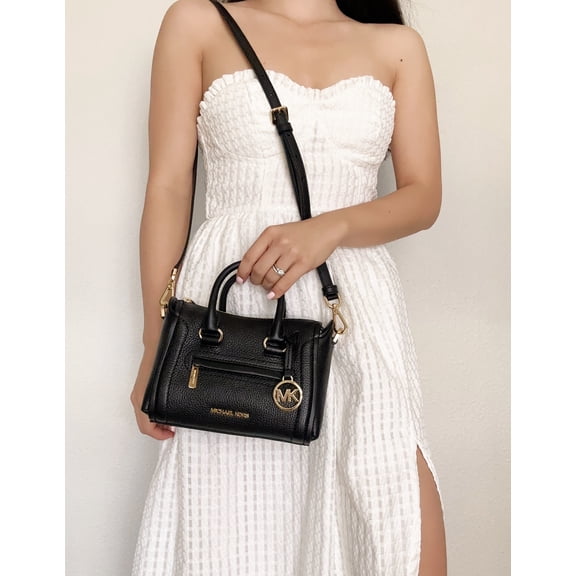 Michael Kors Carine Extra Small Mini Top Zip Satchel Crossbody Black Leather