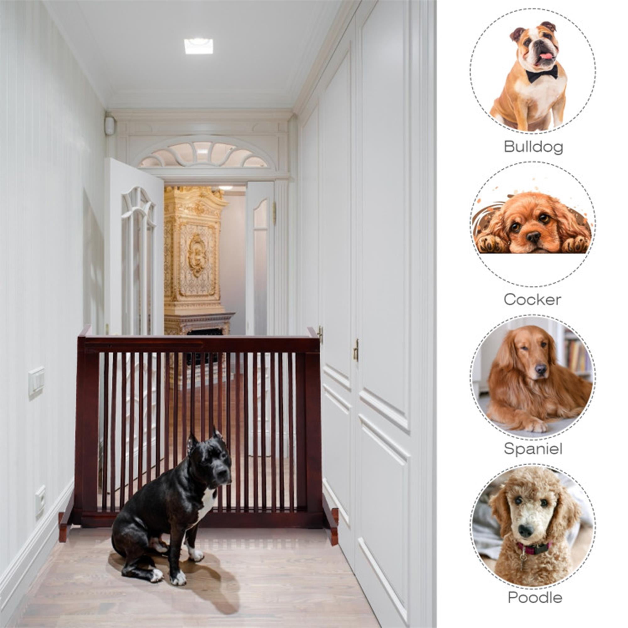 Pefilos 20"-80" Adjustable Wooden Dog Fence Indoor, Freestanding Pet Gates for Dogs, Step Over Dog Gate Extra Wide for House, Doorways, Stairs, Brown