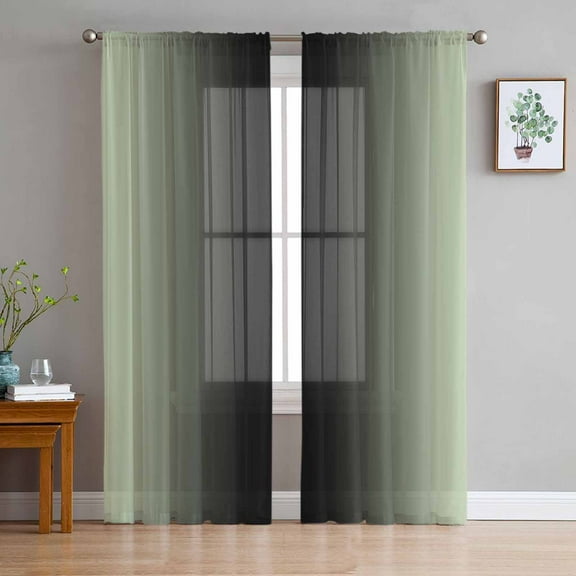 Light Green Black Ombre Sheer Curtains 63 Inches Length 2 Panels Set, Window Sheer Curtains for Living Room/Bedroom, Modern Gradient Abstract Art Light Filtering Rod Pocket Curtain 52'' x 63'' x 2