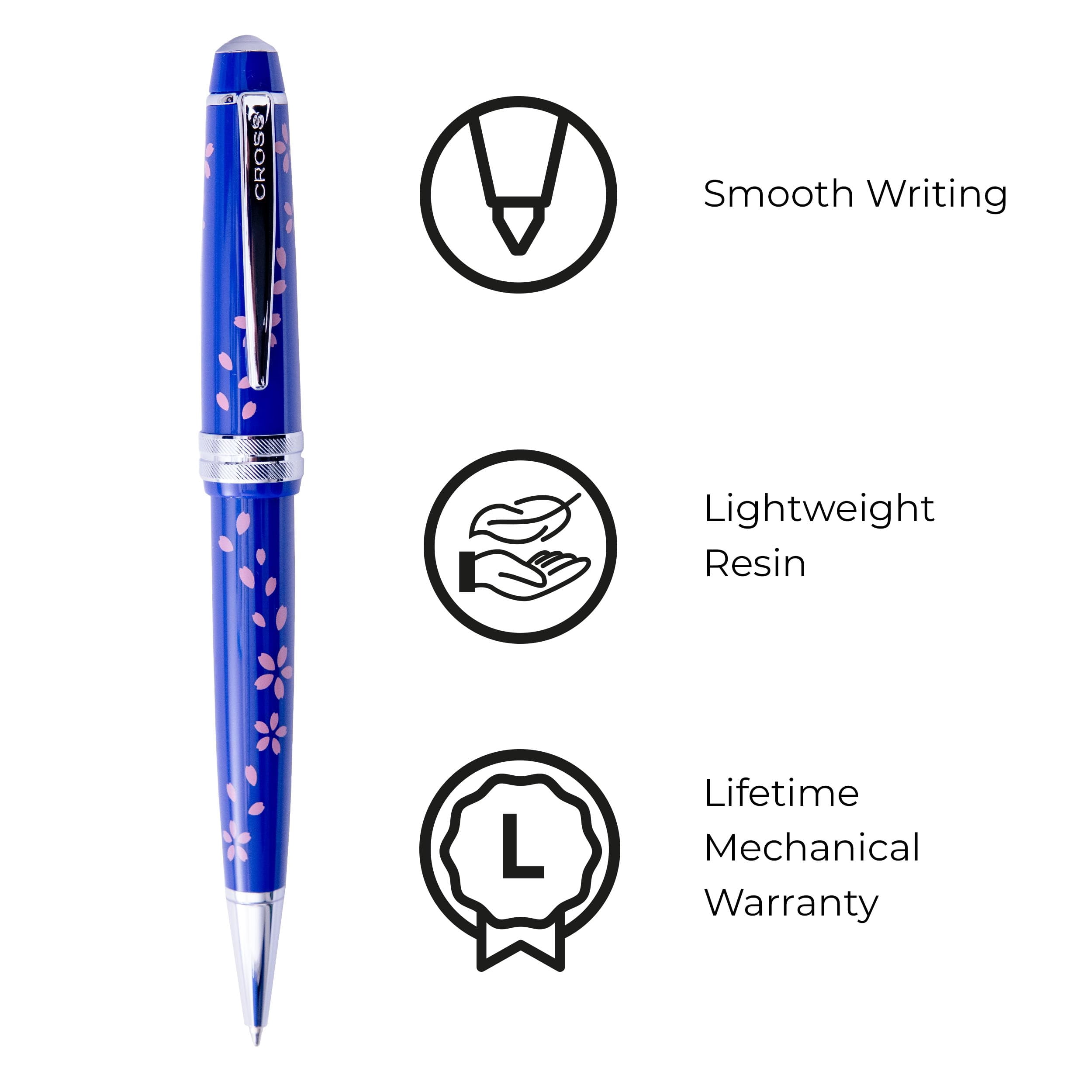Cross Bailey Light Cherry Blossom Glossy Blue Resin with polished Chrome Plate Appointments Ballpoint Pen