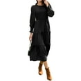 thumbnail image 3 of Mengpipi Womens Casual Long Sleeve Midi Dresses Smocked Flowy Tiered Dress Black, Size 4-6, 3 of 7