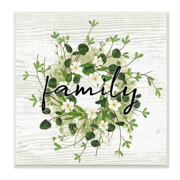 Stupell Industries Rustic Wreath Family Calligraphy Country Grain Pattern Graphic Art Unframed Art Print Wall Art, Design by Ziwei Li