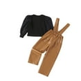 thumbnail image 2 of YWDJ Black Knit Bubble Sleeve Long Sleeve Top + Leather Pants Strappy Pants + Hat Suitable For Ages 3-8 Years Old Brown 3Y, 2 of 7