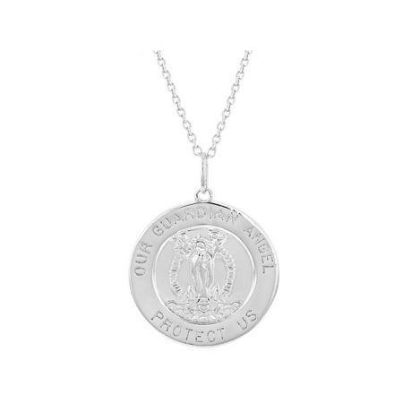 Angel Silver Necklace - 925 Sterling Silver Guardian Angel Round Medal Religious Pendant Necklace 19