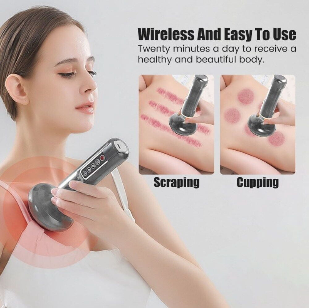 Soapow Electric Cupping Set Gua Sha Device Massage Tool with 12 Modes, 3 in 1 Smart Heating Vacuum Therapy Scraping Machine, Portable Rechargeable Cupping Massage Tool with Steel Balls, Gray
