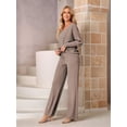 thumbnail image 4 of Women 2 Piece Outfits One Shoulder Knit Sweater Pullovers Wide Leg Pants Sets Sweatsuit Tracksuit Khaki S, 4 of 9