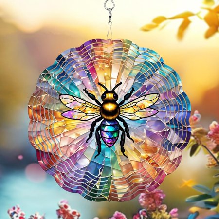 HELLOYOUNG 10inch Mandala Wind Spinner Kinetic Colorful Gradient Vibrant Colors 3D Hanging Cardinal Wind Chimes Sway & Spin for Indoor/Outdoor Decor Garden/Patio Wind Sculpture Ornament.