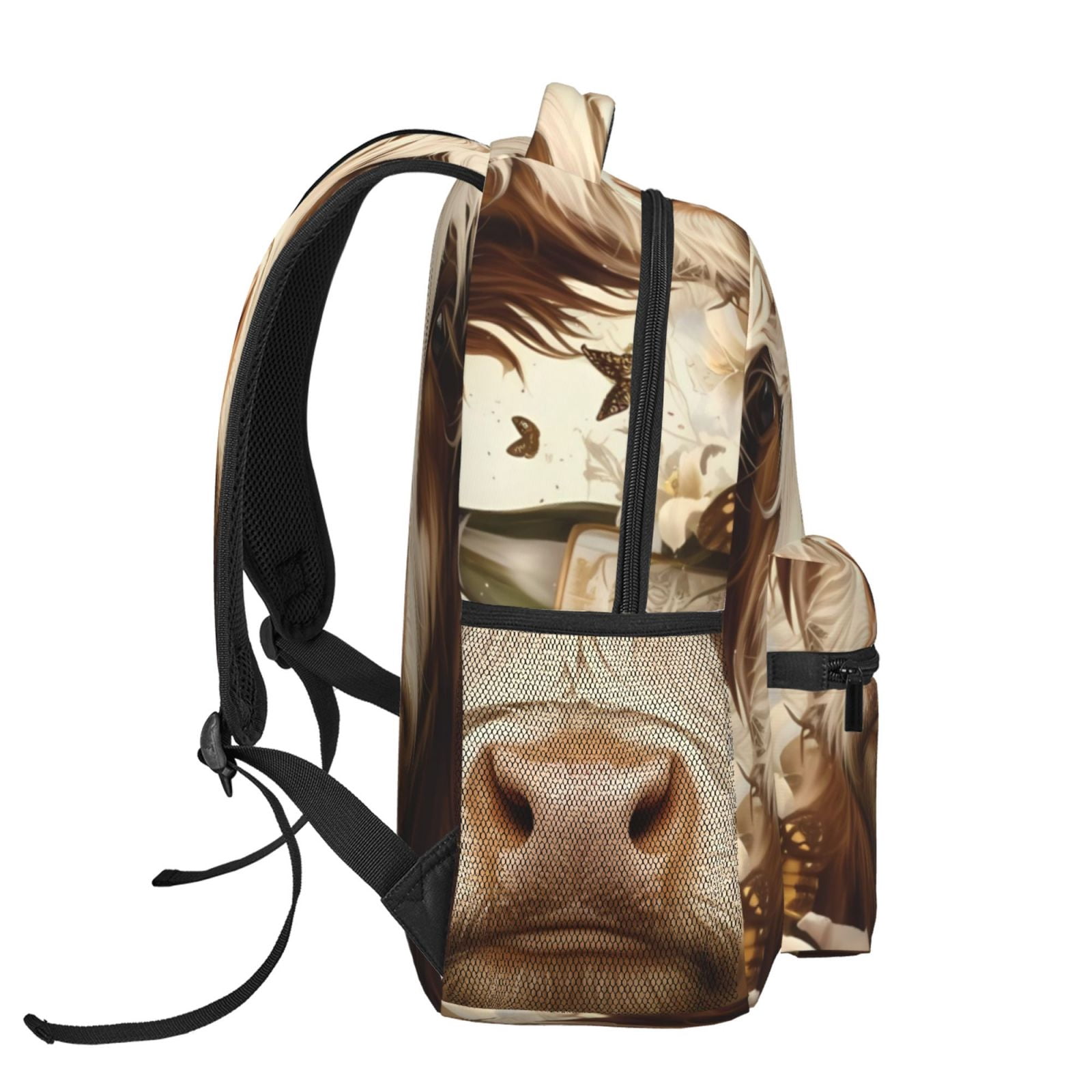 Ratiio Butterfly Cow Barrel Print Eco-Friendly Casual Backpack, Water-Resistant Polyester Canvas Daypack with Smooth Zippers, Comfortable & Durable Travel Bag with Laptop Compartment
