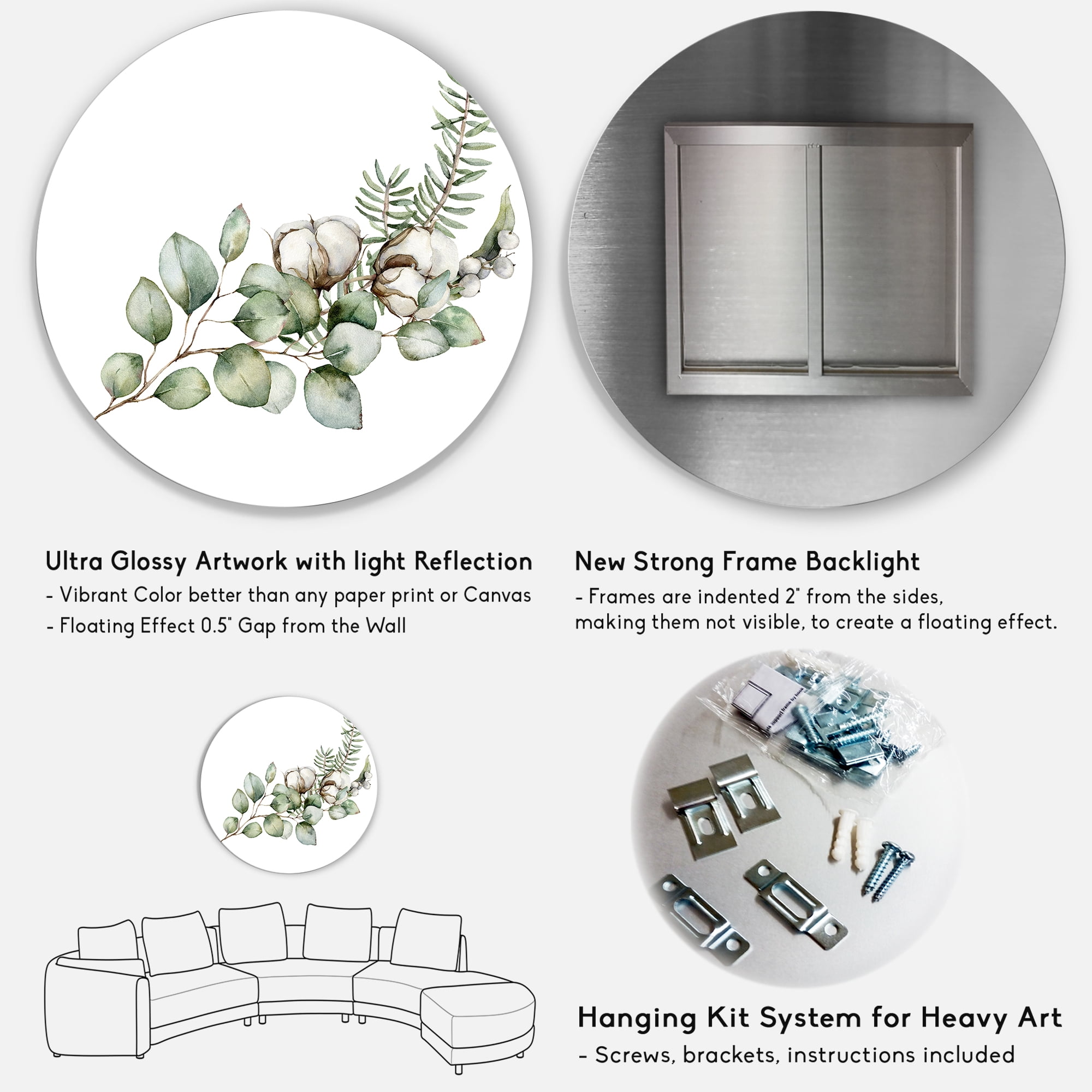 Designart 'Eucalyptus Branches With Christmas Bouquet' Traditional Circle Metal Wall Art 23x23 - Disc of 23