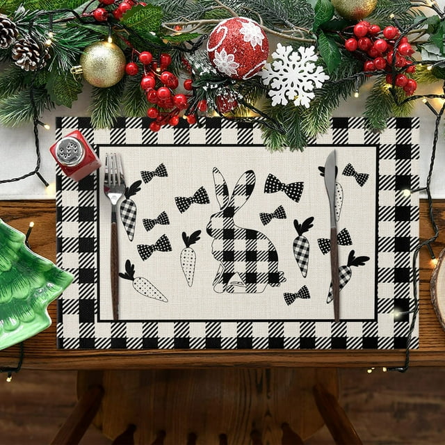 asddcavvf Easter Bunny Egg Pattern Linen Print Kitchen Dining Room Insulated Decorative Placemat(10) Oval Dining Table Set for 4 with Leaf